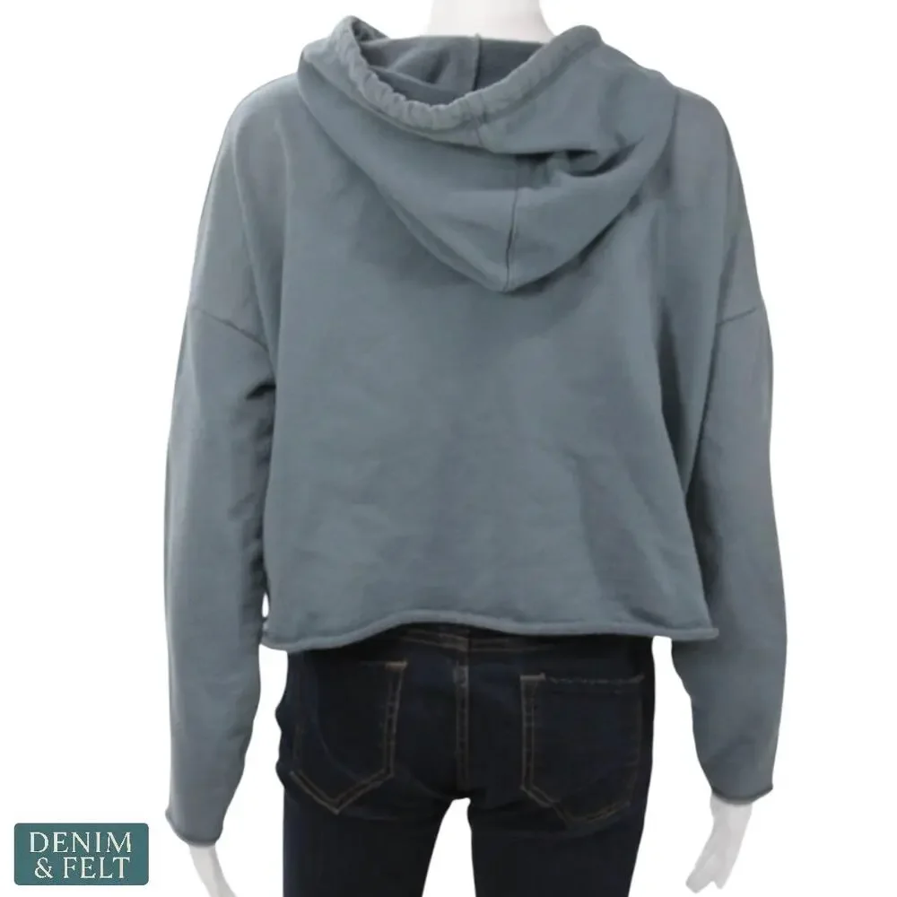 Alo Yoga Cropped Hoodie Blue Gray Drawstring Athleisure Lounge‎ Sweatshirt Cozy